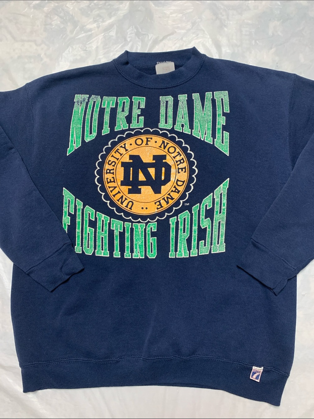 Logo 7 Vintage 90s Norte Dame Fighting Irish Graphic Crewneck Sweatshirt Sz Lg
